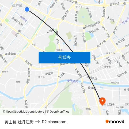 黄山路·牡丹江街 to D2 classroom map