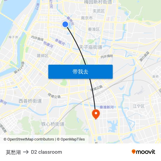 莫愁湖 to D2 classroom map