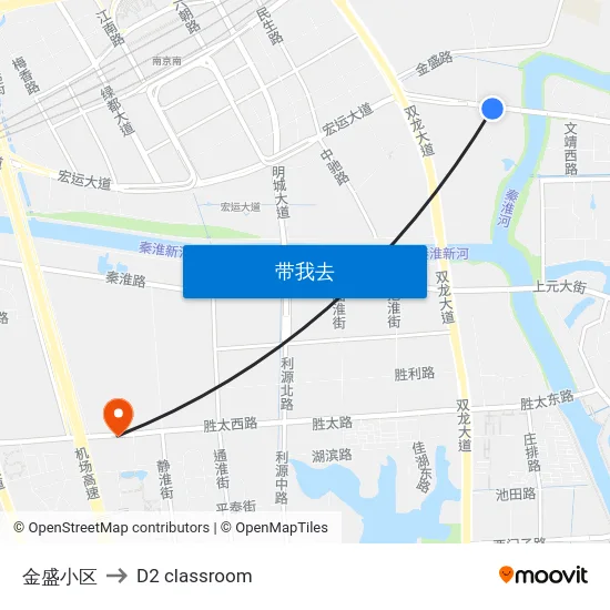 金盛小区 to D2 classroom map
