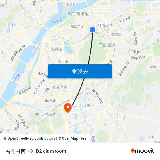 奋斗村西 to D2 classroom map
