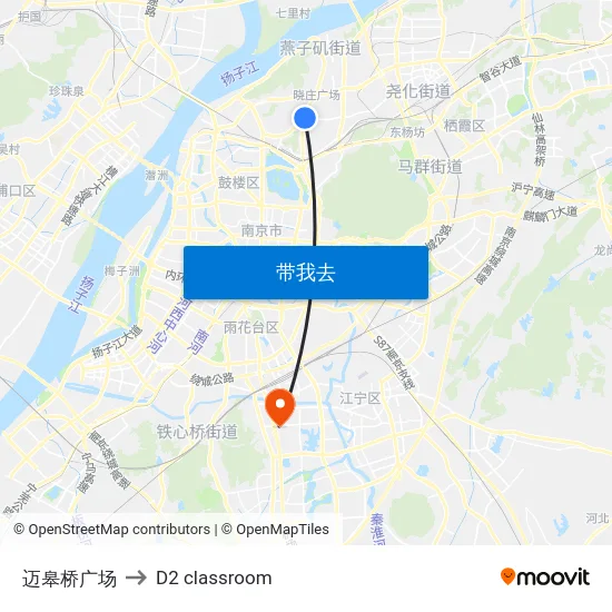 迈皋桥广场 to D2 classroom map