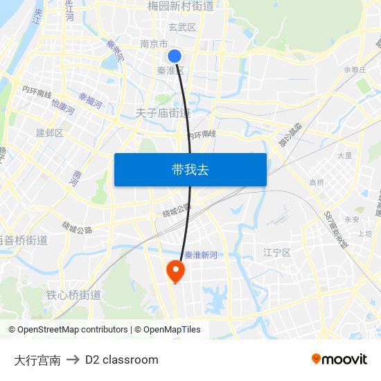 大行宫南 to D2 classroom map