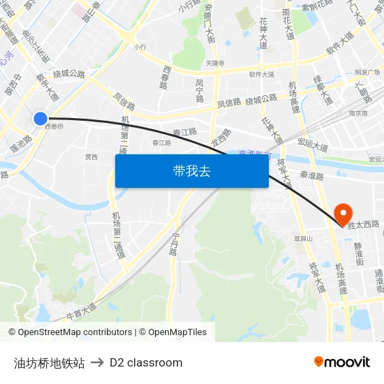 油坊桥地铁站 to D2 classroom map