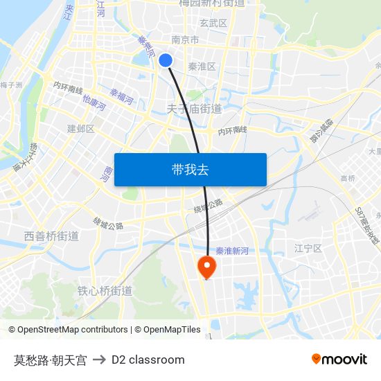 莫愁路·朝天宫 to D2 classroom map