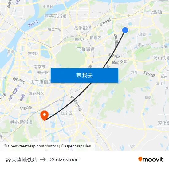 经天路地铁站 to D2 classroom map