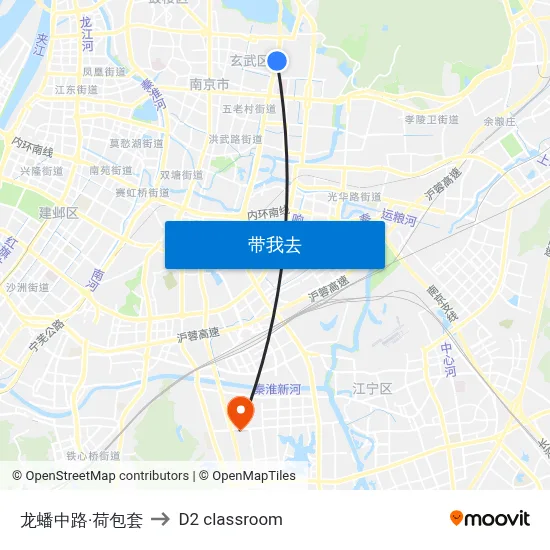 龙蟠中路·荷包套 to D2 classroom map