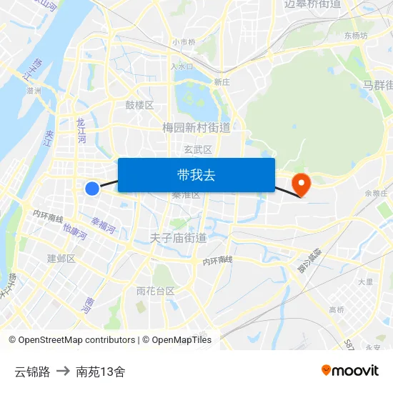 云锦路 to 南苑13舍 map