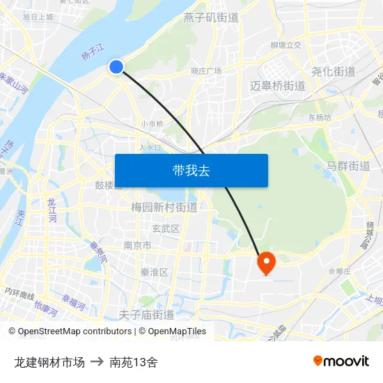龙建钢材市场 to 南苑13舍 map