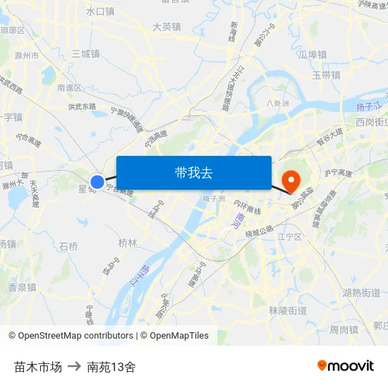 苗木市场 to 南苑13舍 map