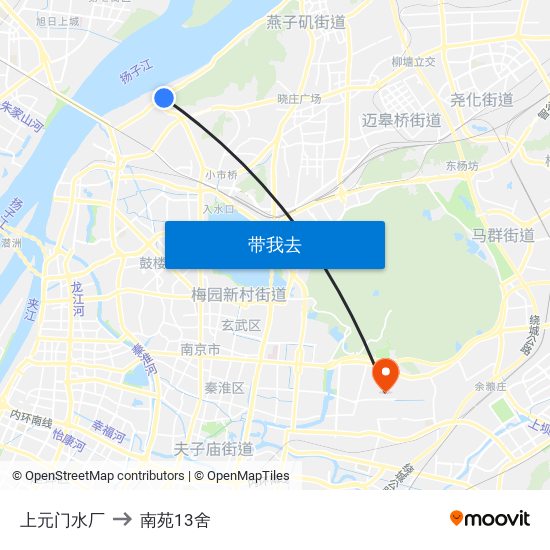 上元门水厂 to 南苑13舍 map