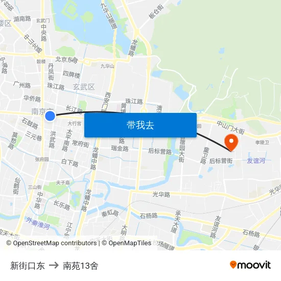 新街口东 to 南苑13舍 map