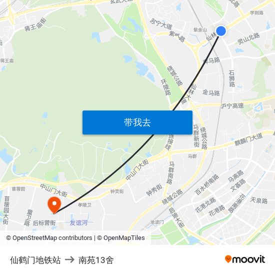 仙鹤门地铁站 to 南苑13舍 map