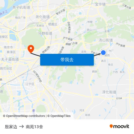 殷家边 to 南苑13舍 map