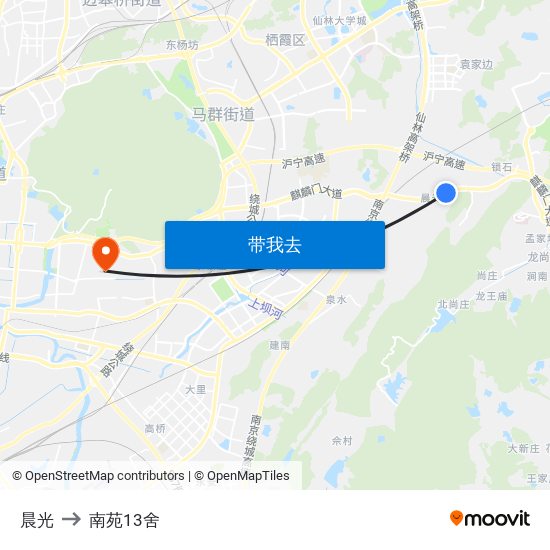晨光 to 南苑13舍 map