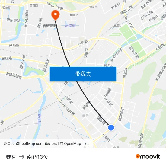 魏村 to 南苑13舍 map