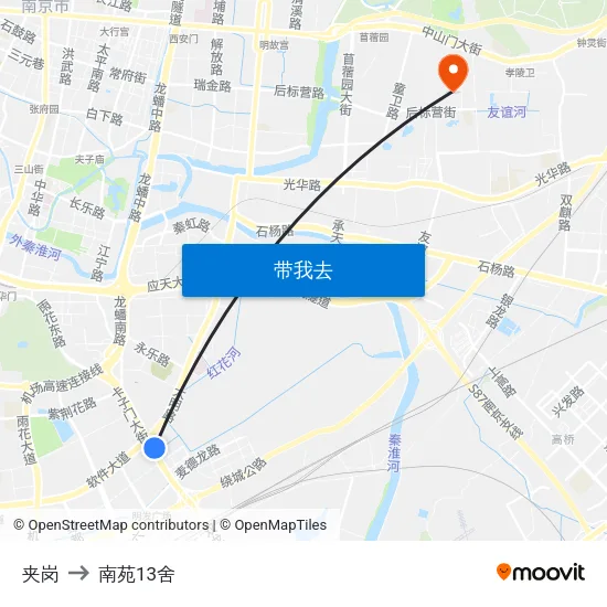 夹岗 to 南苑13舍 map