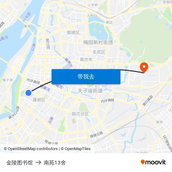 金陵图书馆 to 南苑13舍 map