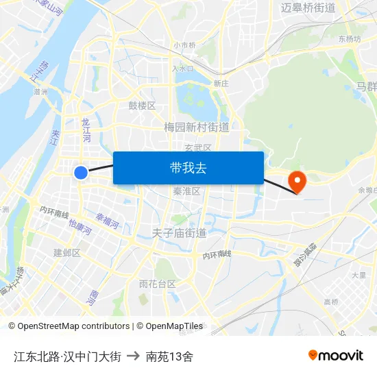 江东北路·汉中门大街 to 南苑13舍 map