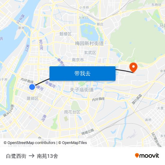 白鹭西街 to 南苑13舍 map