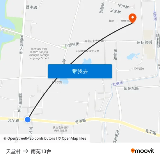 天堂村 to 南苑13舍 map