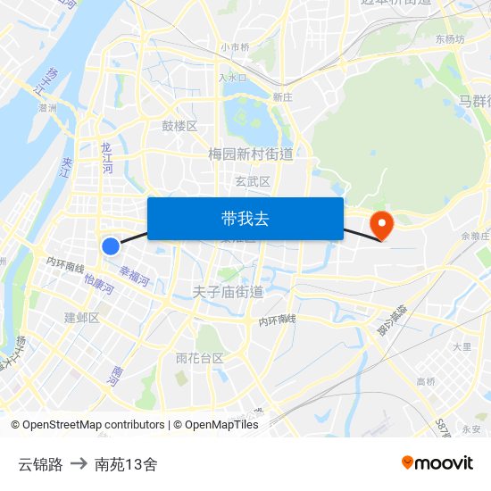云锦路 to 南苑13舍 map