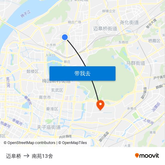 迈皋桥 to 南苑13舍 map