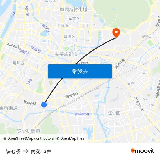 铁心桥 to 南苑13舍 map