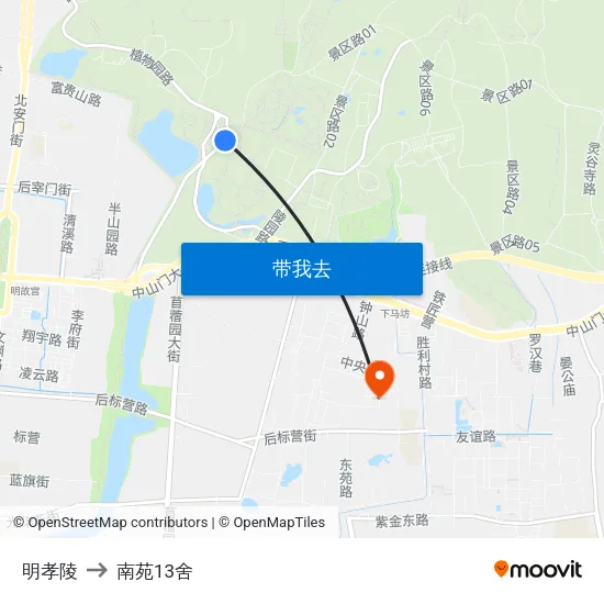 明孝陵 to 南苑13舍 map