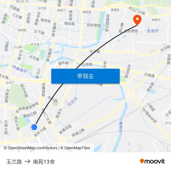 玉兰路 to 南苑13舍 map