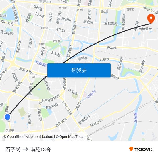 石子岗 to 南苑13舍 map