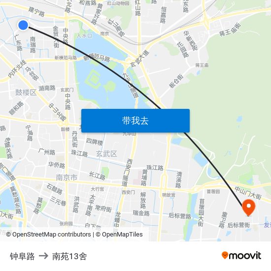 钟阜路 to 南苑13舍 map