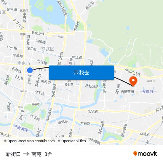 新街口 to 南苑13舍 map