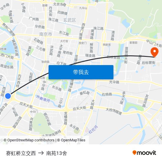 赛虹桥立交西 to 南苑13舍 map