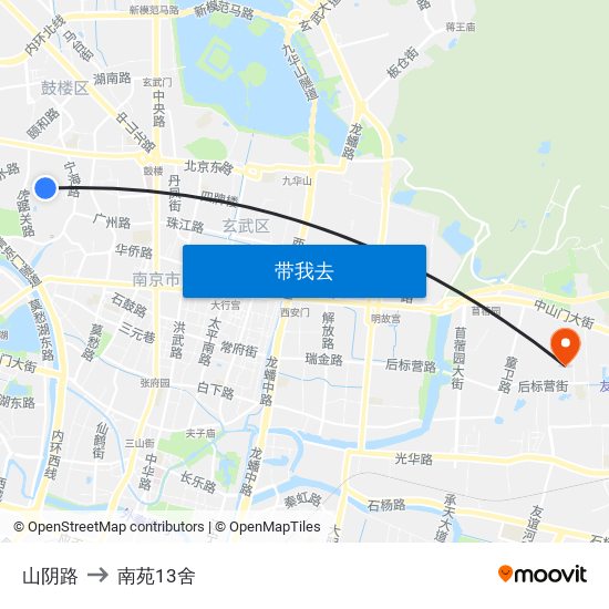 山阴路 to 南苑13舍 map