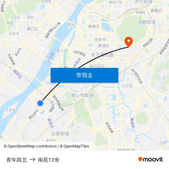 青年路北 to 南苑13舍 map