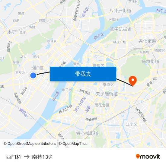 西门桥 to 南苑13舍 map