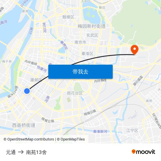 元通 to 南苑13舍 map