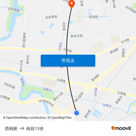 西桐桥 to 南苑13舍 map