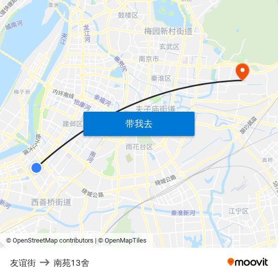 友谊街 to 南苑13舍 map