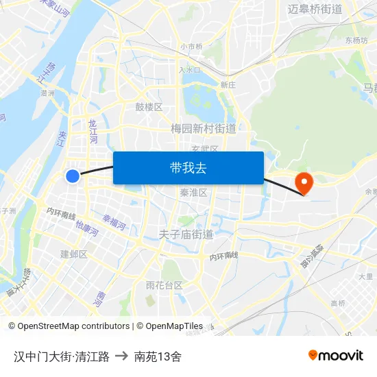 汉中门大街·清江路 to 南苑13舍 map