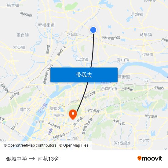 银城中学 to 南苑13舍 map