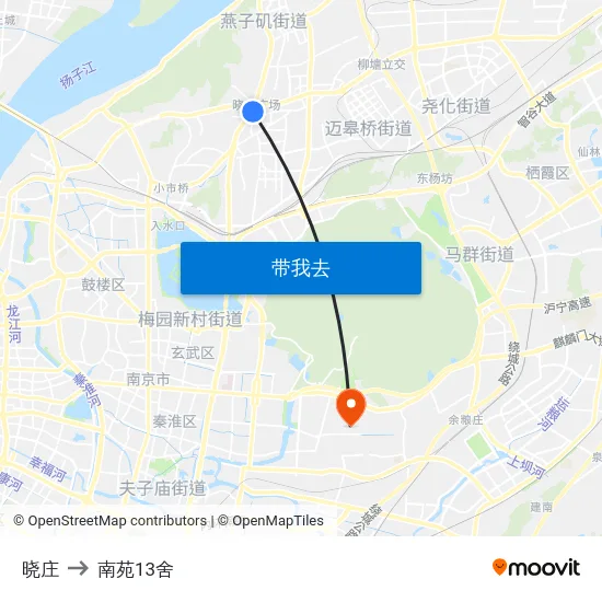 晓庄 to 南苑13舍 map