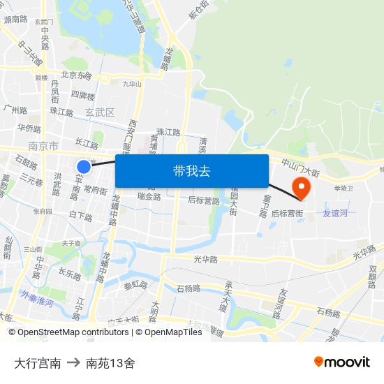 大行宫南 to 南苑13舍 map
