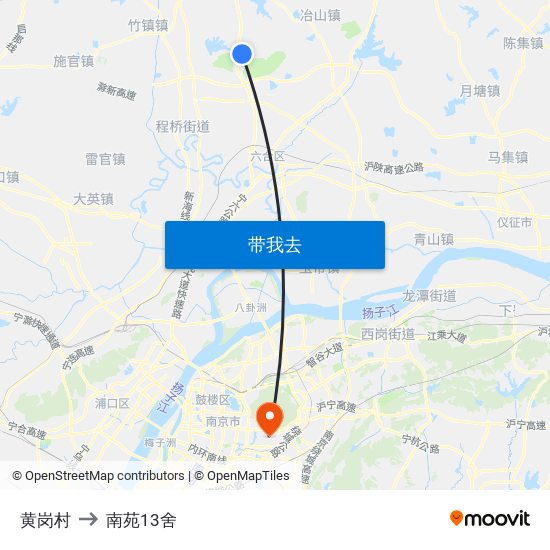 黄岗村 to 南苑13舍 map
