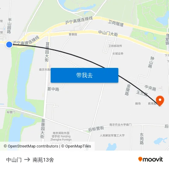 中山门 to 南苑13舍 map