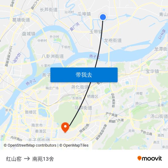 红山窑 to 南苑13舍 map