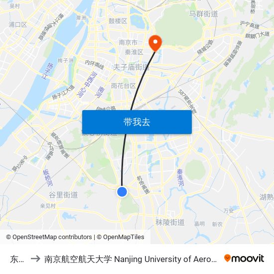 东善桥 to 南京航空航天大学 Nanjing University of Aeronautics and Astronautics map
