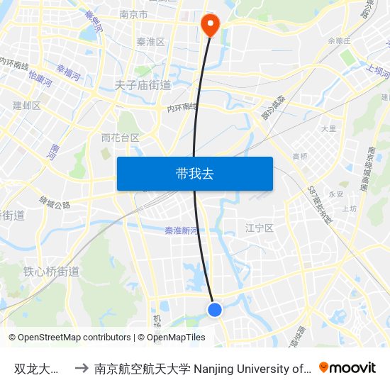 双龙大道(高湖路) to 南京航空航天大学 Nanjing University of Aeronautics and Astronautics map