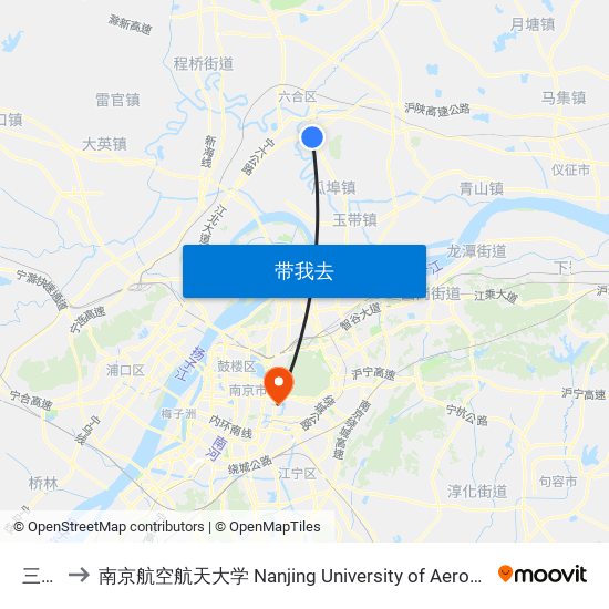 三棵椿 to 南京航空航天大学 Nanjing University of Aeronautics and Astronautics map