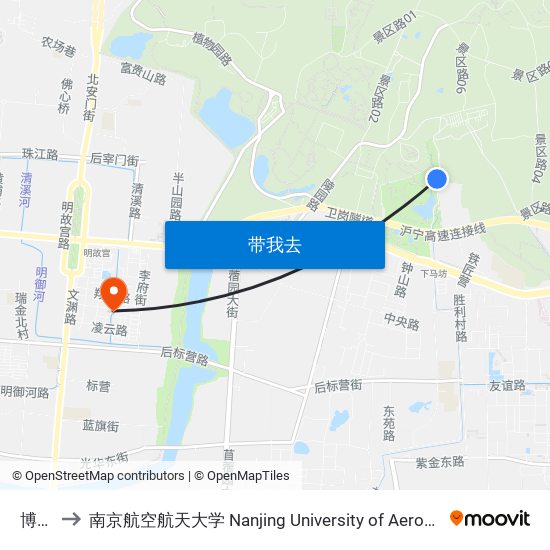 博爱园 to 南京航空航天大学 Nanjing University of Aeronautics and Astronautics map